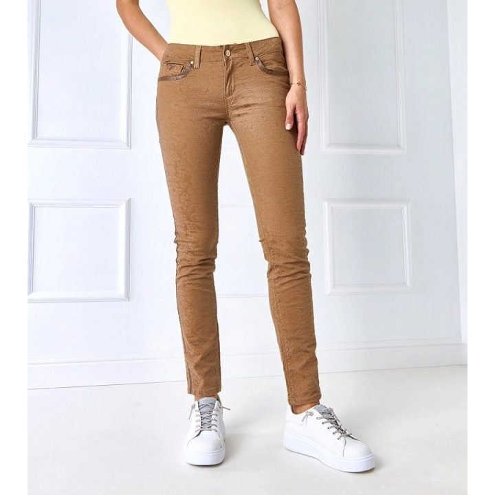 Kelnės rudos medvilninės su raštu kasdienai Orione