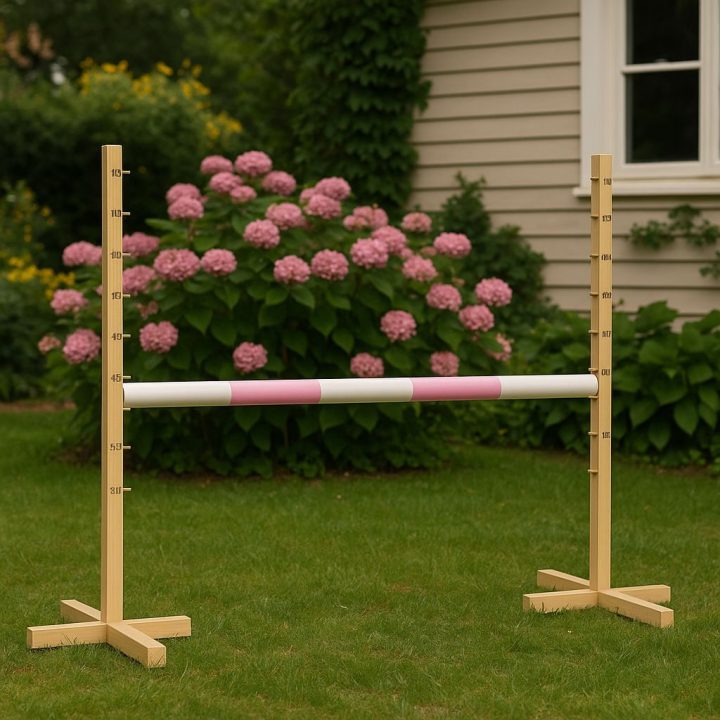 Šuolių kliūtis vaikiška šviesiai rožinė medinė 120 cm