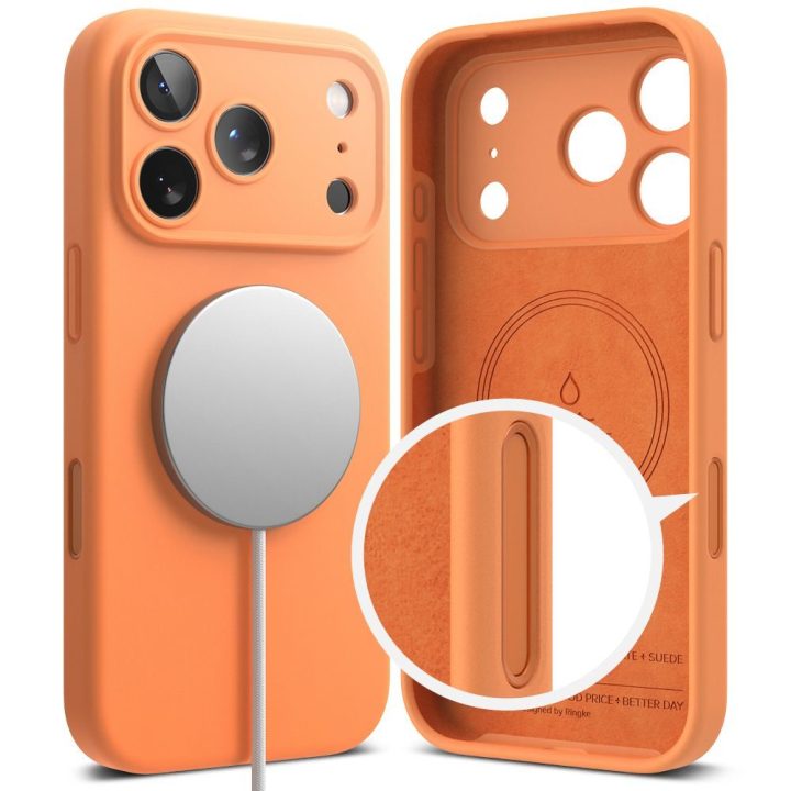 Telefono dėklas oranžinis silikoninis MagSafe iPhone 17 Pro Max Ringke
