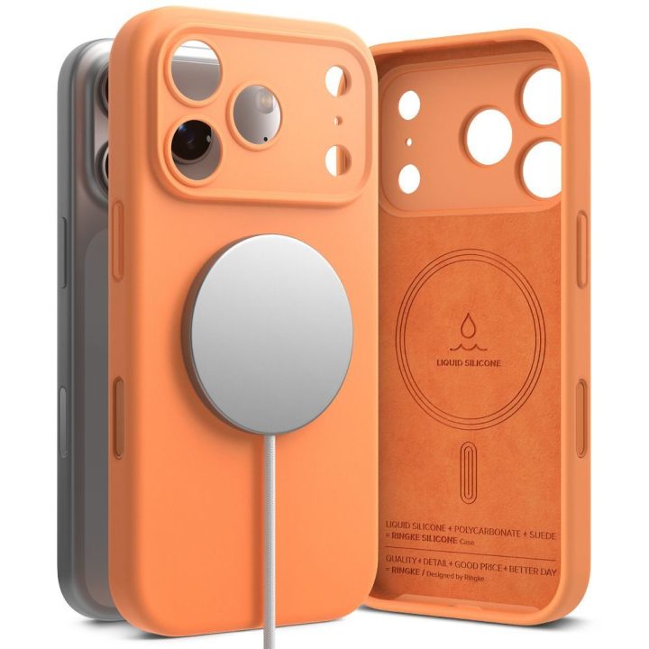 Telefono dėklas oranžinis silikoninis MagSafe iPhone 17 Pro Max Ringke