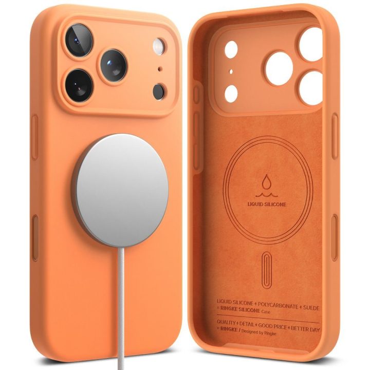 Telefono dėklas oranžinis silikoninis MagSafe iPhone 17 Pro Max Ringke