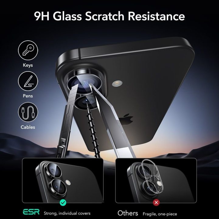 Kameros lęšių apsauga iPhone 16 / 16 Plus / 17 juoda ESR Armorite