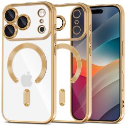 Telefono dėklas skaidrus aukso spalvos MagSafe iPhone 17 Pro Max