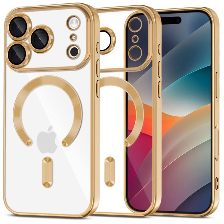 Telefono dėklas skaidrus aukso spalvos MagSafe iPhone 17 Pro Max