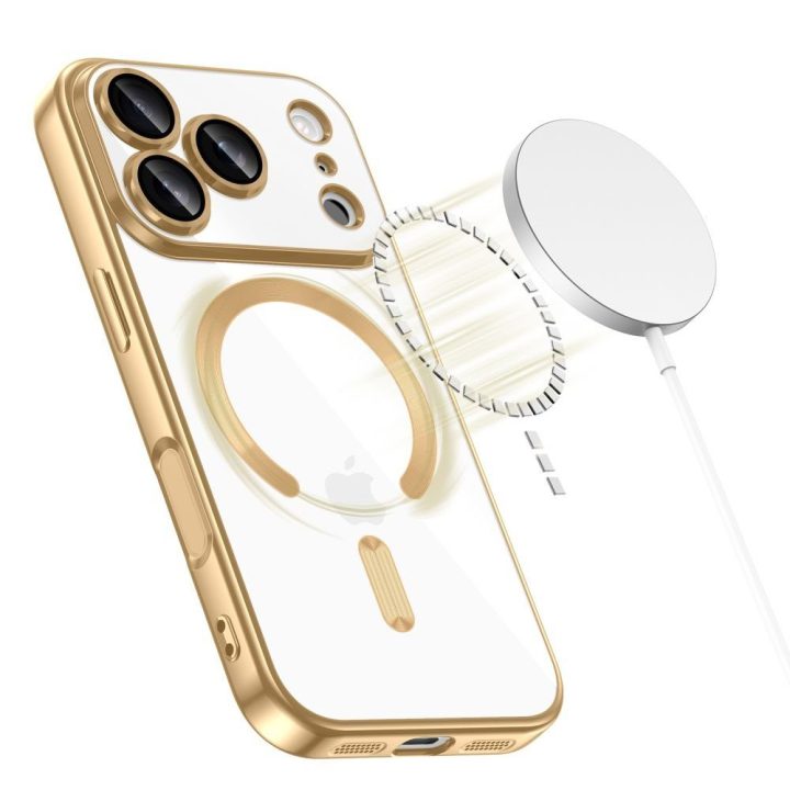Telefono dėklas skaidrus aukso spalvos MagSafe iPhone 17 Pro Max