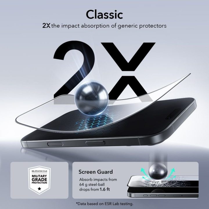Grūdintas stiklas iPhone 16 Pro / 17 skaidrus 2 vnt. ESR