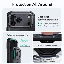 Telefono dėklas iPhone 17 Pro juodas su atrama MagSafe ESR