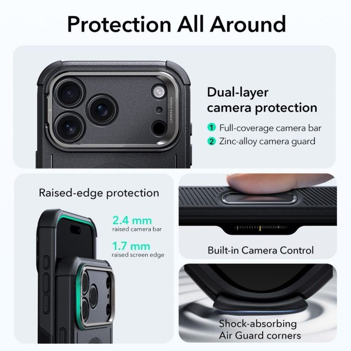 Telefono dėklas iPhone 17 Pro juodas su atrama MagSafe ESR