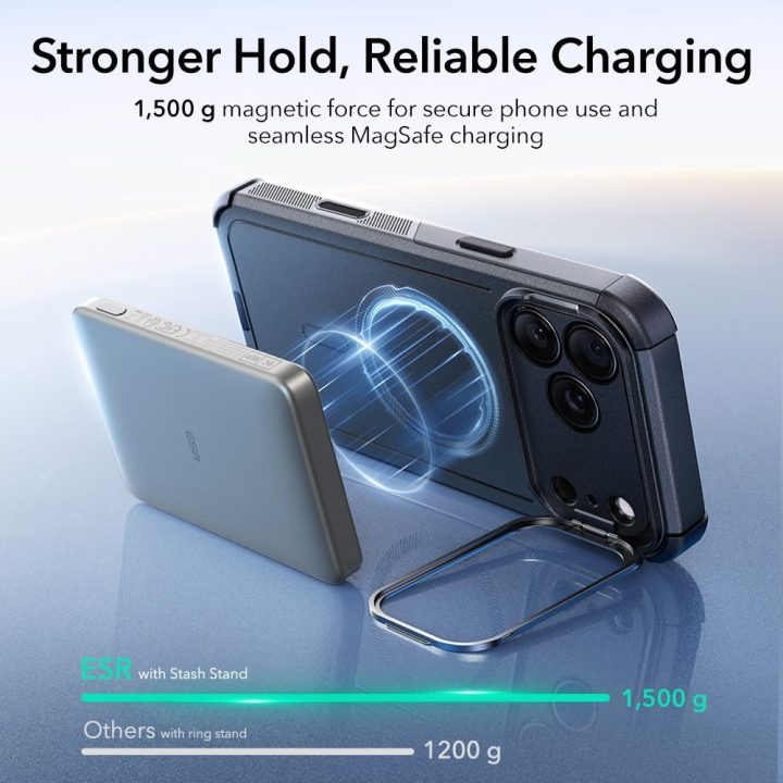 Telefono dėklas iPhone 17 Pro juodas su atrama MagSafe ESR