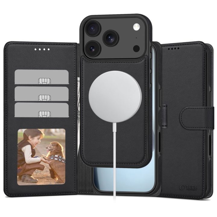 Telefono dėklas iPhone 17 Pro Max juodas Wallet MagSafe