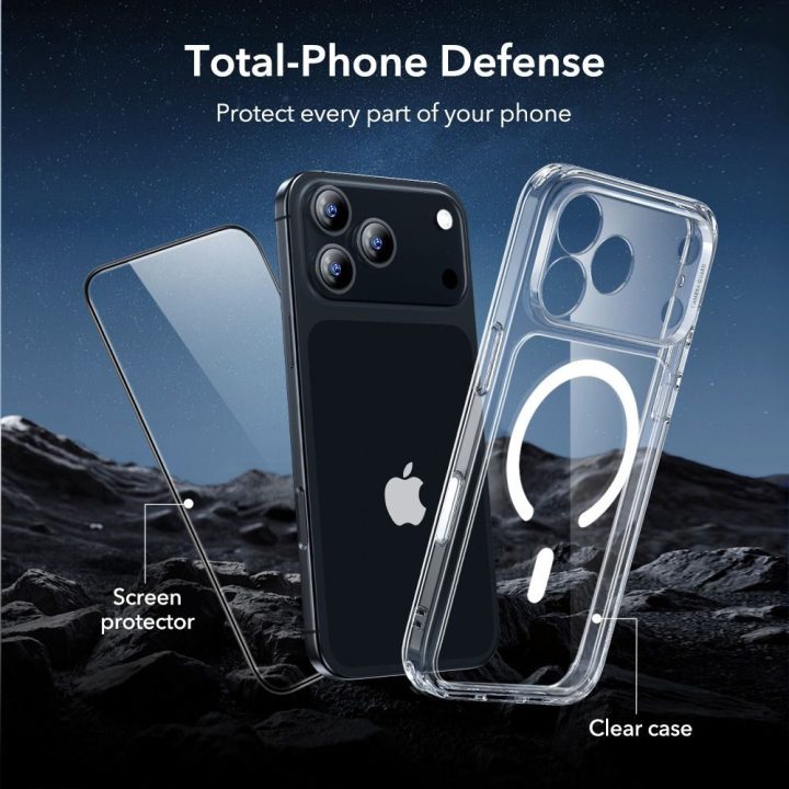Telefono dėklo ir grūdinto stiklo rinkinys iPhone 17 Pro Max skaidrus MagSafe ESR