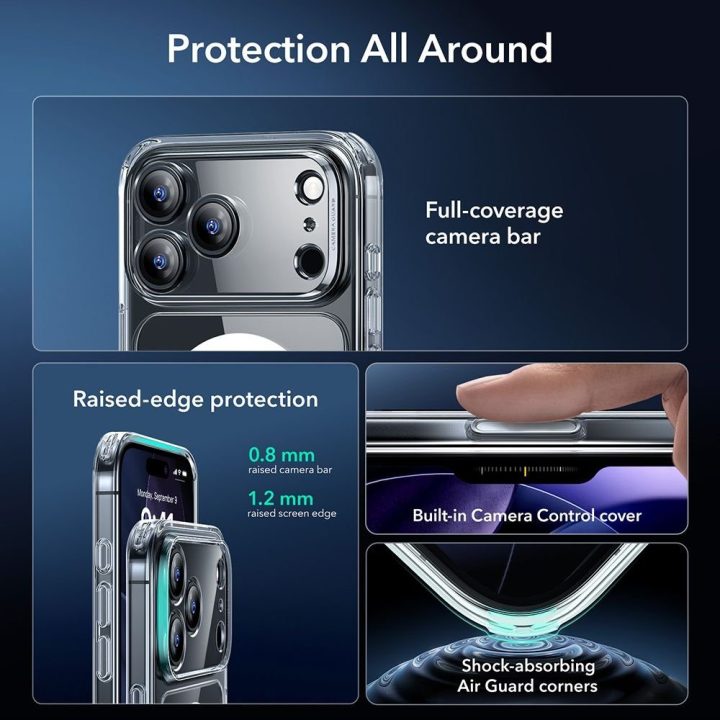 Telefono dėklo ir grūdinto stiklo rinkinys iPhone 17 Pro Max skaidrus MagSafe ESR