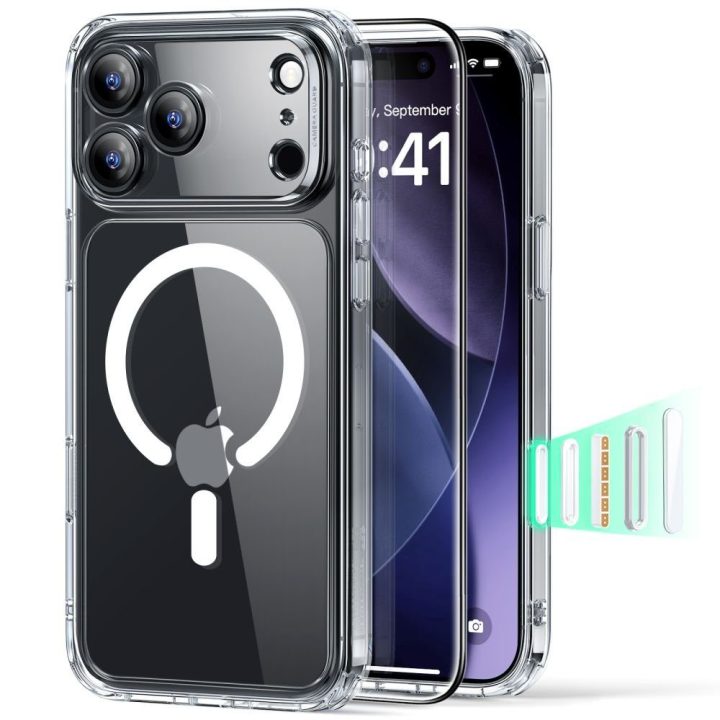 Telefono dėklo ir grūdinto stiklo rinkinys iPhone 17 Pro Max skaidrus MagSafe ESR