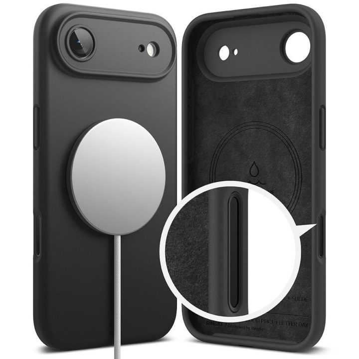 Telefono dėklas iPhone 17 Air juodas silikoninis MagSafe Ringke