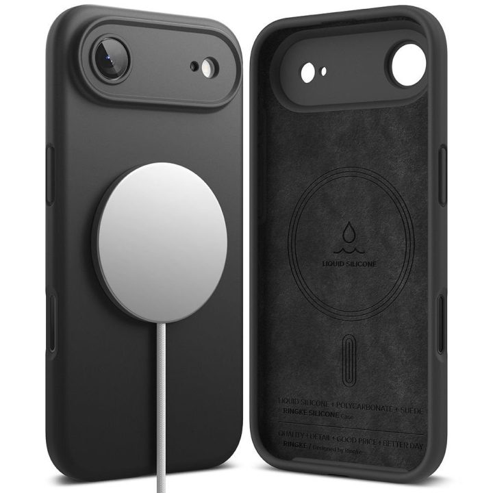 Telefono dėklas iPhone 17 Air juodas silikoninis MagSafe Ringke