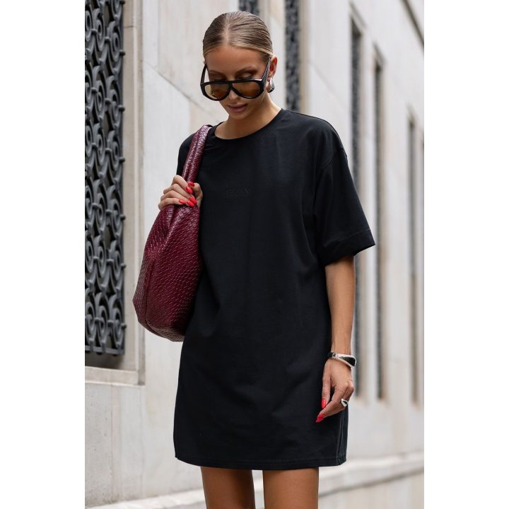 Suknelė moteriška juoda oversized marškinėlių stiliaus SELLA