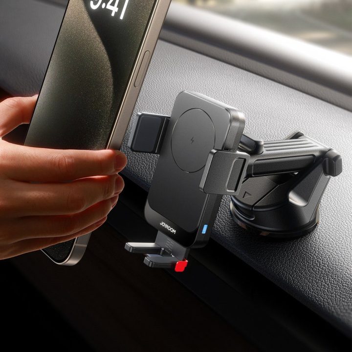 Automobilinis telefono laikiklis su belaidžiu krovikliu juodas JR-ZS241S