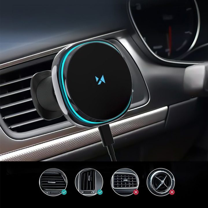 Automobilinis telefono laikiklis su MagSafe ir belaidžiu krovimu 15 W