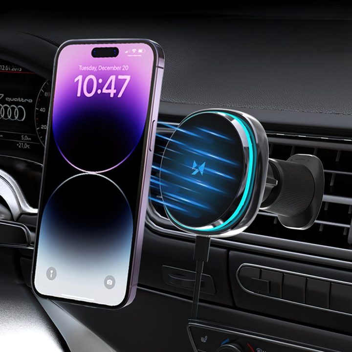 Automobilinis telefono laikiklis su MagSafe ir belaidžiu krovimu 15 W