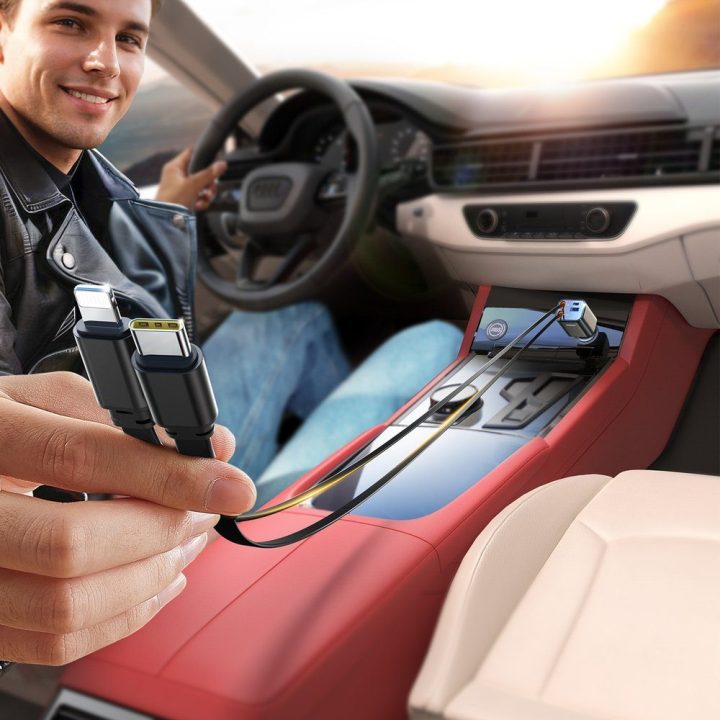Automobilinis kroviklis 30 W su 4 jungtimis ir integruotais laidais