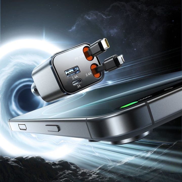 Automobilinis kroviklis 30 W su 4 jungtimis ir integruotais laidais