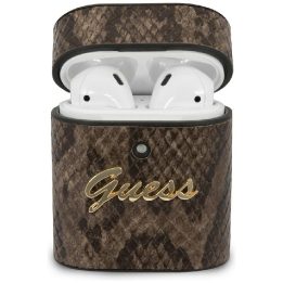 Ausinių dėklas AirPods rudas margintas Python Guess