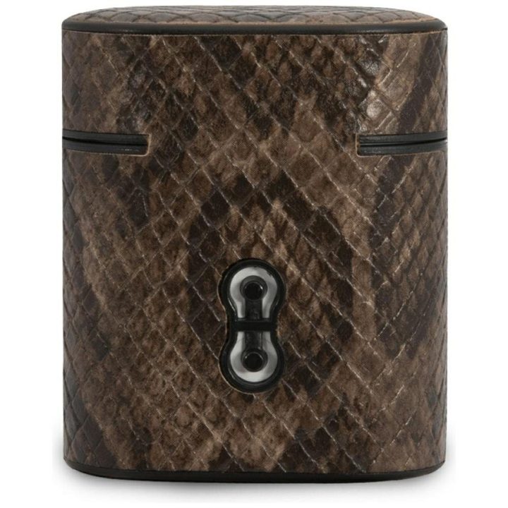 Ausinių dėklas AirPods rudas margintas Python Guess