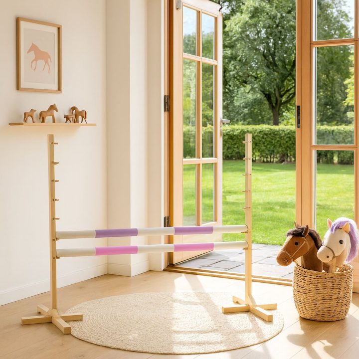 Šuolių kliūtis Hobby Horse 120 cm su dviem kartimis rožinė ir violetinė