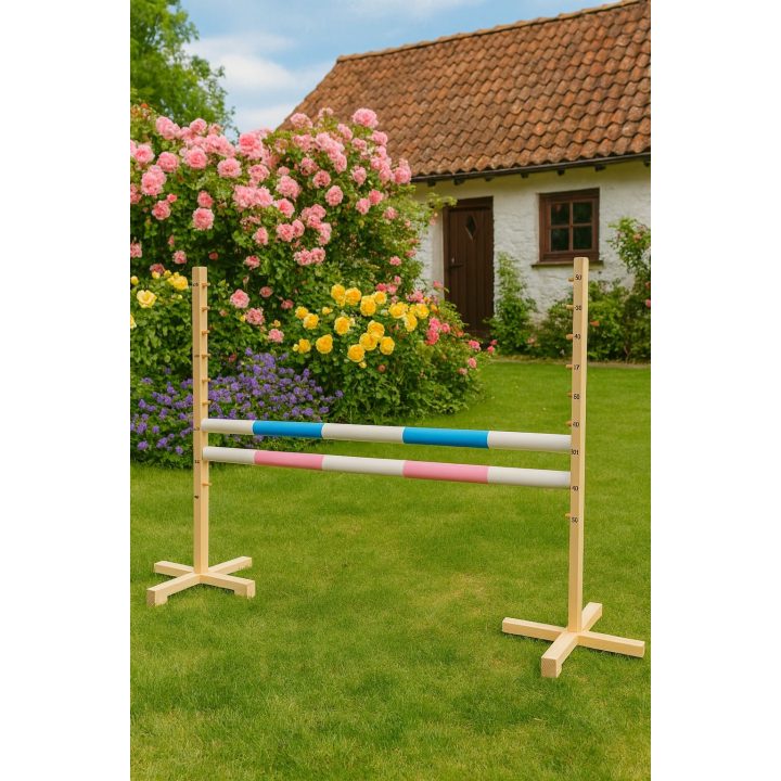 Šuolių kliūtis hobby horse žaidimui 120 cm šviesiai mėlyna ir rožinė