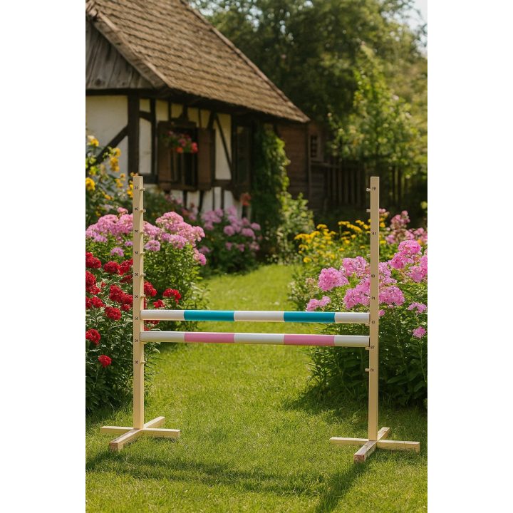 Šuolių kliūtis hobby horse žaidimui 120 cm šviesiai mėlyna ir rožinė