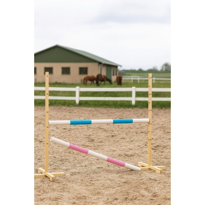 Šuolių kliūtis hobby horse žaidimui 120 cm šviesiai mėlyna ir rožinė