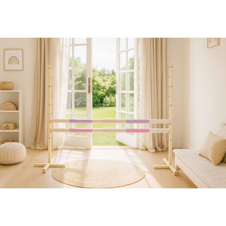 Šuolių kliūtis hobiarkliams 160×120 cm su dviem kartelėmis rožinė ir alyvinė
