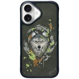 Telefono dėklas iPhone 16 tamsiai pilkas vilko raštas MagSafe Nimmy