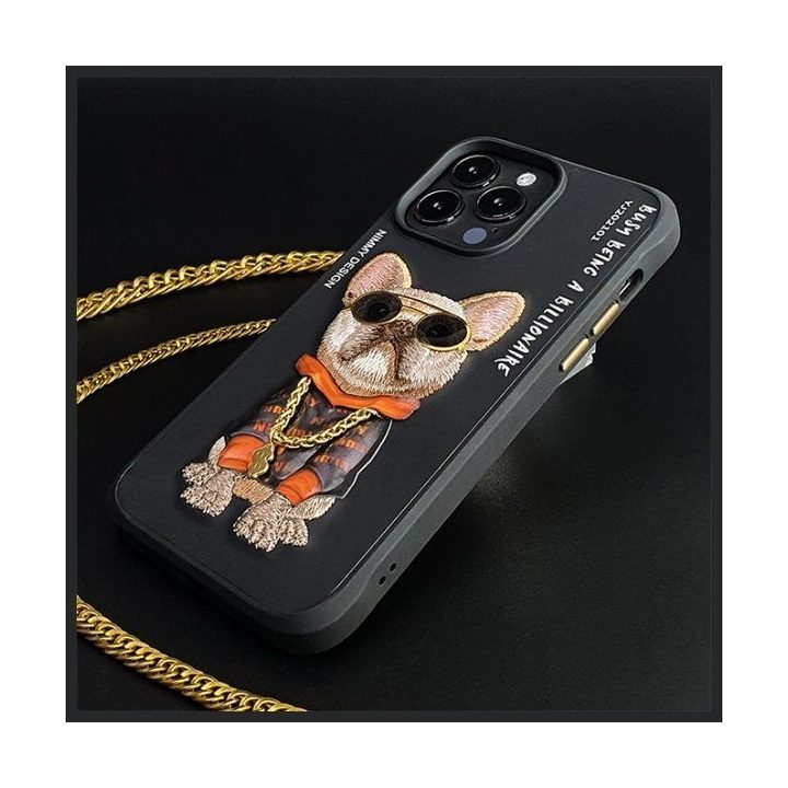Telefono dėklas iPhone 15 Pro juodas su šuns piešiniu Nimmy