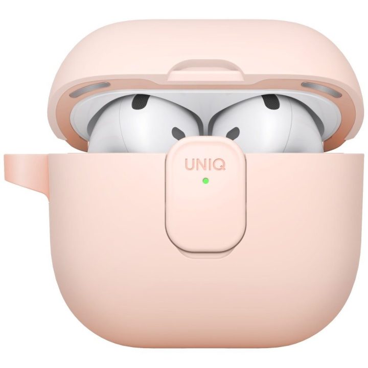 Ausinių dėklas AirPods 4 rožinis su karabinu Uniq