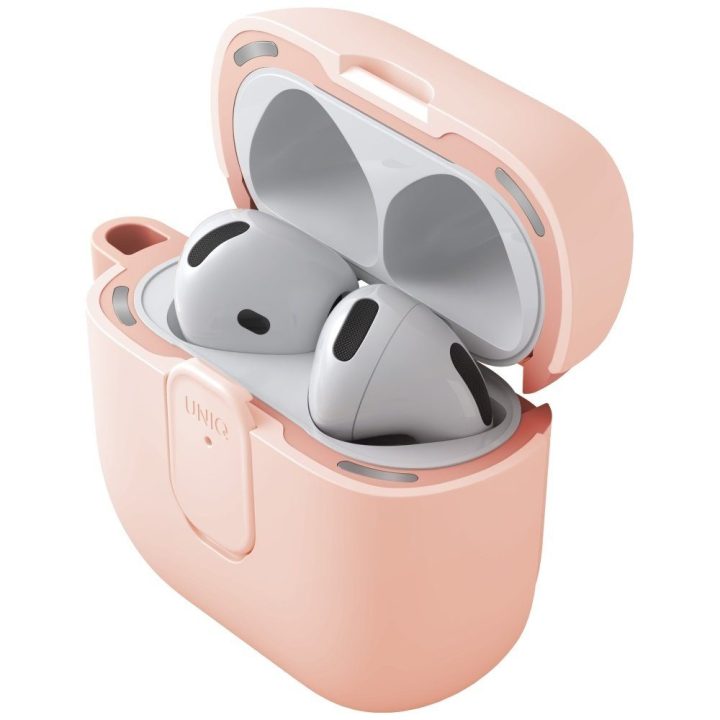Ausinių dėklas AirPods 4 rožinis su karabinu Uniq