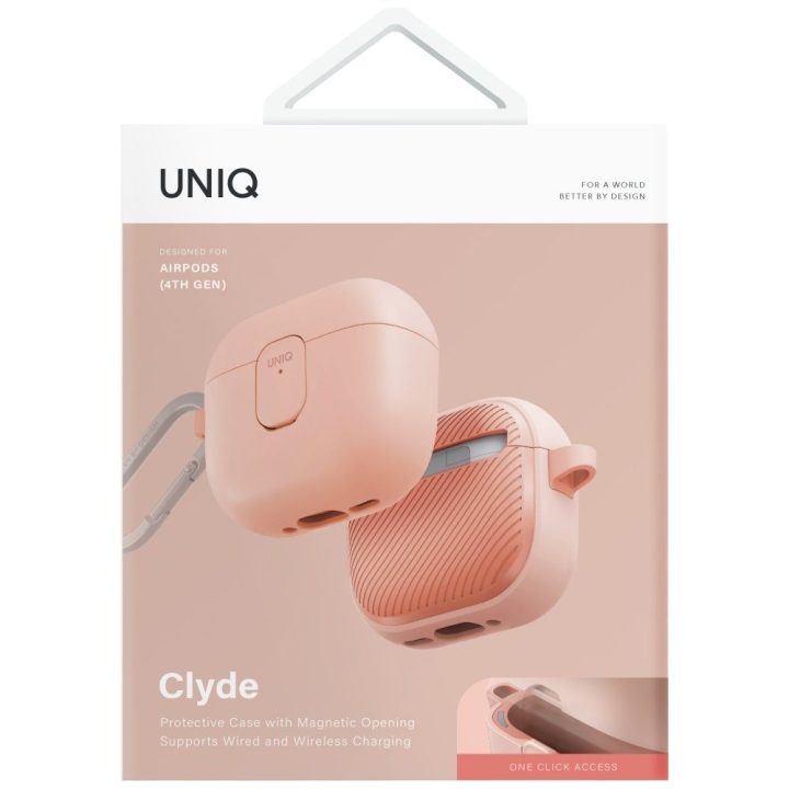 Ausinių dėklas AirPods 4 rožinis su karabinu Uniq