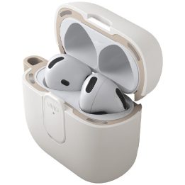 Ausinių dėklas AirPods 4 smėlio spalvos Uniq Clyde Lock
