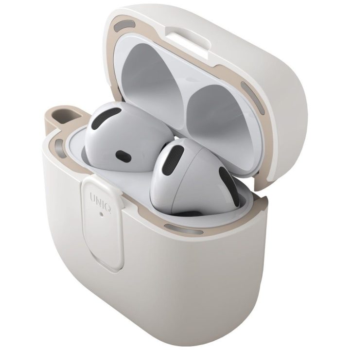Ausinių dėklas AirPods 4 smėlio spalvos Uniq Clyde Lock