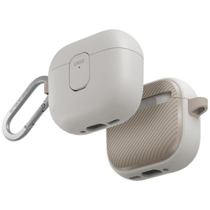 Ausinių dėklas AirPods 4 smėlio spalvos Uniq Clyde Lock