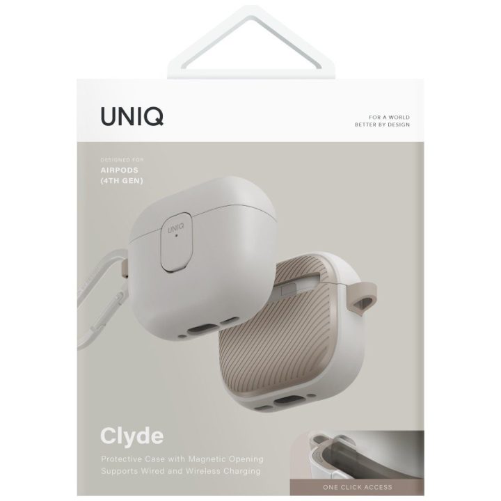 Ausinių dėklas AirPods 4 smėlio spalvos Uniq Clyde Lock