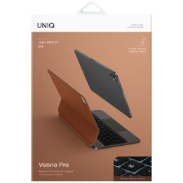Planšetės dėklas klaviatūra iPad 11″ rudos spalvos magnetinis Uniq Venno Pro