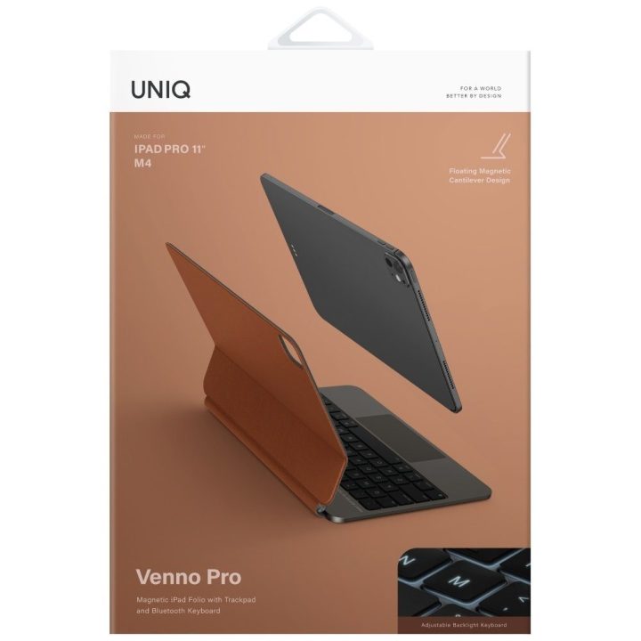 Planšetės dėklas klaviatūra iPad 11″ rudos spalvos magnetinis Uniq Venno Pro