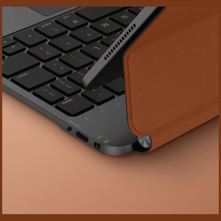 Planšetės dėklas klaviatūra iPad 11″ rudos spalvos magnetinis Uniq Venno Pro