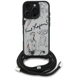 Telefono dėklas iPhone 16 Pro pilkas su dirželiu Karl Lagerfeld