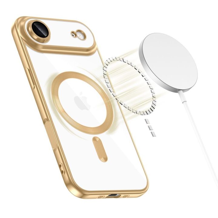 Telefono dėklas iPhone 17 Air skaidrus aukso spalvos MagSafe MagFlex