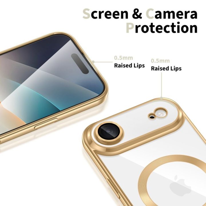 Telefono dėklas iPhone 17 Air skaidrus aukso spalvos MagSafe MagFlex
