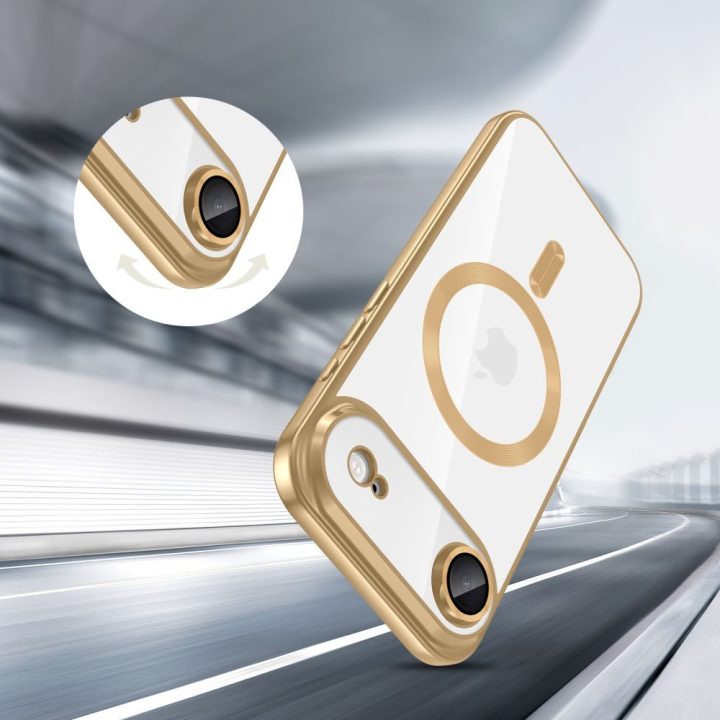 Telefono dėklas iPhone 17 Air skaidrus aukso spalvos MagSafe MagFlex