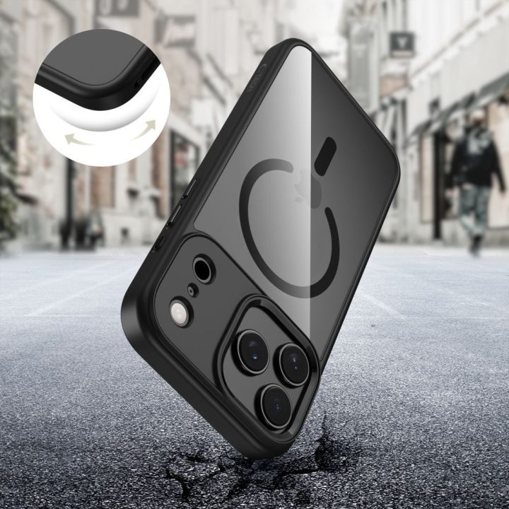 Telefono dėklas iPhone 17 Pro skaidrus juodas MagSafe MagMat