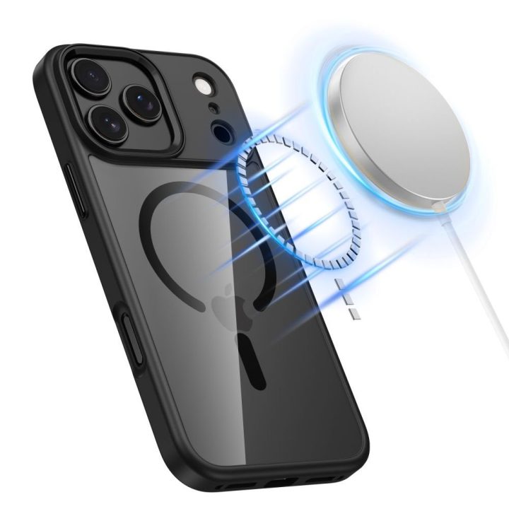 Telefono dėklas iPhone 17 Pro skaidrus juodas MagSafe MagMat